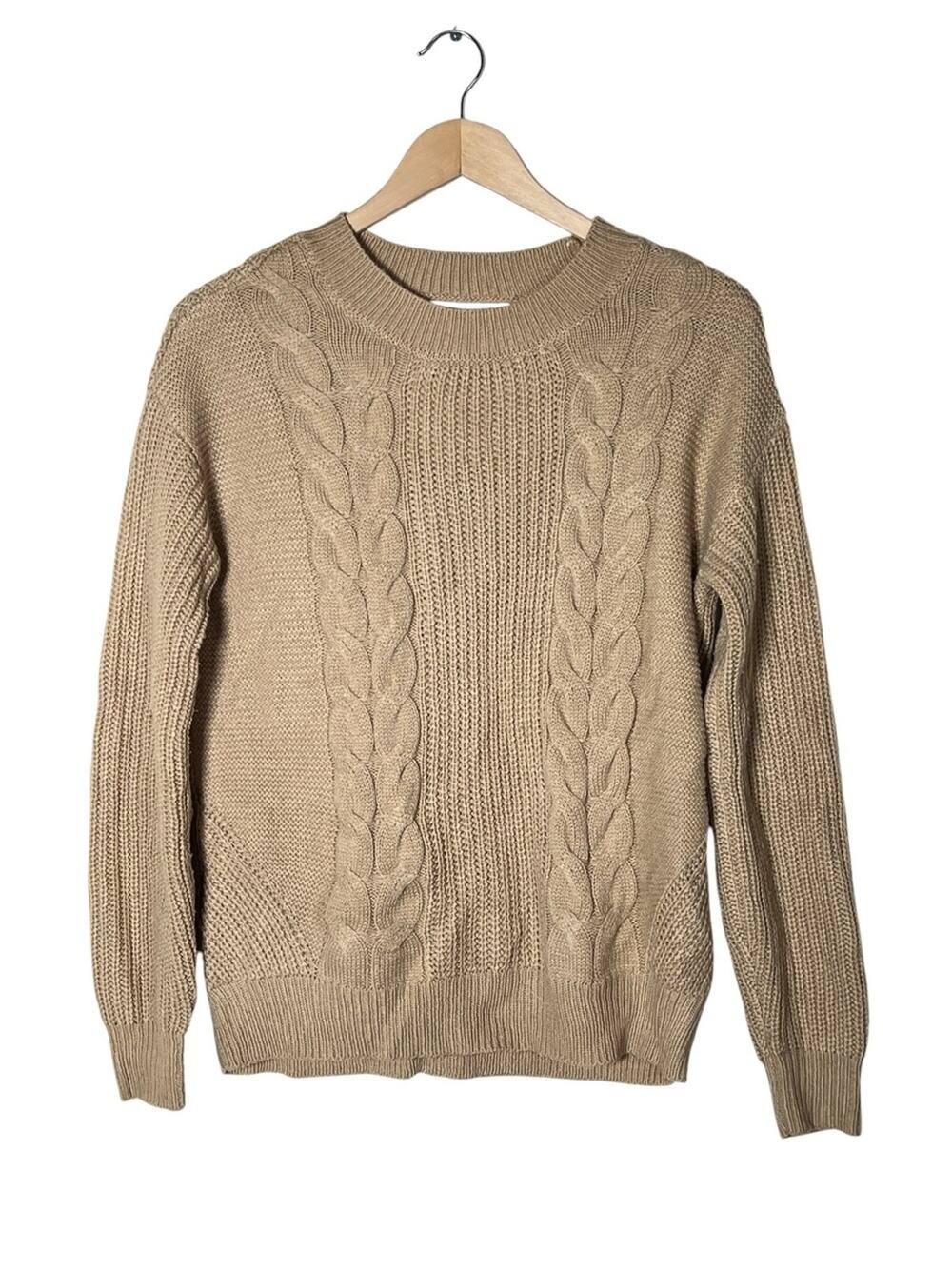 Almost Famous Cable Knit Crewneck Sweater - Camel Tan size small S B120